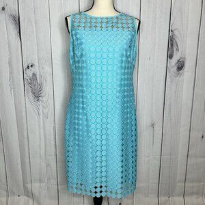 Lauren Ralph Lauren Women's Sz 12 Turquoise Geometric Lace Overlay Shift Dress